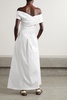 Corfu off-the-shoulder ruched cotton-blend poplin maxi dress