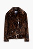 Leana zebra-print faux fur biker jacket