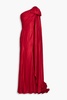 One-shoulder bow-detailed lamé gown