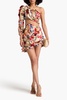 One-shoulder cropped floral-print linen and silk-blend top