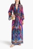 Crystal-embellished printed silk crepe de chine maxi dress