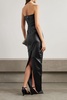 Lido strapless paneled coated-denim gown