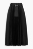 Belted pleated satin maxi skirt