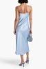 Feather-embellished satin midi slip dress