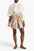 Gathered printed linen and silk-blend gauze mini skirt