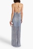 Lakia cutout bow-embellished metallic crochet-knit maxi dress