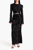 Sequined open-knit layered silk-voile maxi skirt