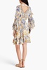 Crystal-embellished printed silk crepe de chine mini wrap dress