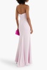 Strapless belted crepe gown