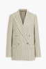 Double-breasted striped wool and cotton-blend tweed blazer