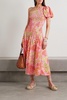 One-sleeve shirred printed woven midi dress