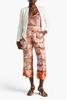 Cropped printed silk-twill straight-leg pants