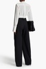 Pleated layered twill wide-leg pants