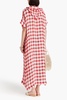 Gingham linen-blend gauze hooded kaftan