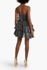 Strapless ruffled sequined tulle mini dress