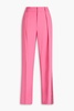 Crystal-embellished pleated wool-blend straight-leg pants