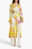 Crystal-embellished floral-print silk crepe de chine robe