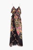 Ruffled printed silk crepe de chine maxi wrap dress