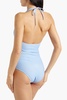 Amber polka-dot stretch-crepe halterneck swimsuit