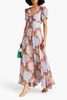 Pleated printed silk-georgette maxi dress