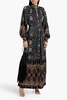 Crystal-embellished printed satin-jacquard maxi dress