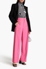 Crystal-embellished pleated wool-blend straight-leg pants