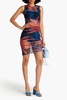 Heatwave ruched floral-print stretch-mesh mini dress