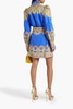 Embellished printed cotton and silk-blend twill mini skirt