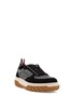 THOM BROWNE Men's Black Tweed Sneakers with Suede Leather Inserts and Tricolor Detail