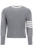 THOM BROWNE Grey Placed Baby Cable 4-Bar Cotton Sweater for Men