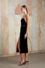 Amya Black Silk Velvet Midi Cocktail Dress