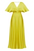 Solene Lime Green Satin Long Evening Dress With Butterfly Sleeves