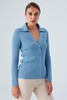 Polo V-Neck Ribbed Knit Cardigan - Glacier Blue