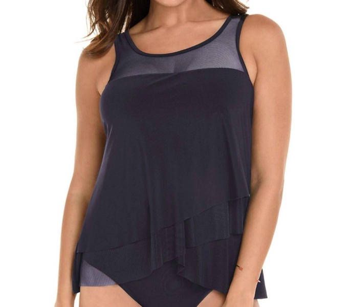 mirage mesh inset underwire tankini top in midnight blue