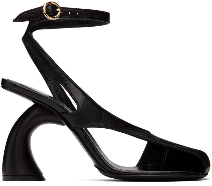 Black Leather Heeled Sandals