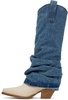 Blue & White Mid Cowboy Denim Sleeve Boots