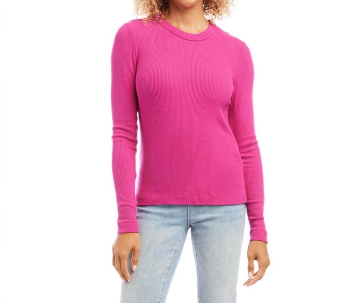 long sleeve crew neck top in hot pink