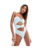 Simmi knot detail cut out bandeau swimsuit in baby blue - part of a set