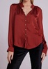 shirred button up blouse in warm brandy