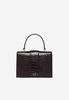 Small Audrey Crest Buckle Top Handle Bag in Croc-Embossed Leather