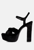 Liddel Black Velvet High Block Heeled Sandals