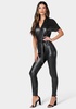 Women's Faux Leather Moto Jumpsuit - Black - Medium