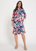 Women's 100% Cotton 3/4 Sleeve Floral Print Shirt Dress