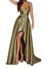 metallic lame high-low gown in chartreuse