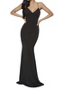 v-neck spaghetti strap shimmer jersey evening dress in black