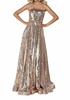 sequin strapless beaded belt prom dress in rose gold