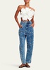 Hand-Beaded Rhinestone Straight-Leg Denim Jeans