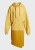 Satin-Skirt Hoodie Dress, Mustard