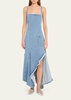 Twisted Denim Raw Trim Asymmetric Dress