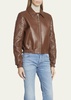 Leather Short Jacket with Cutout Eyelet Embroidery